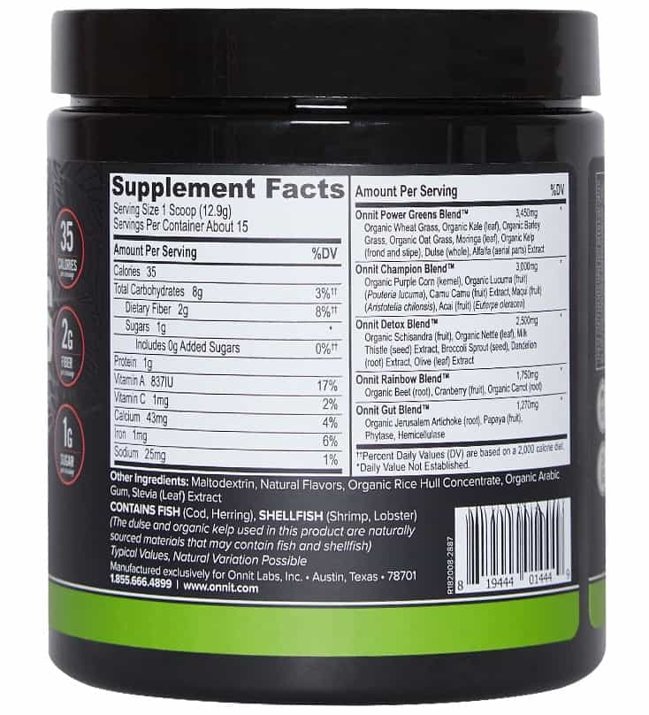 Earth Grown Supplement Facts