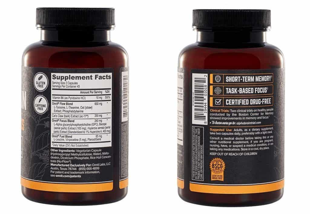 Supplement Facts on Onnit